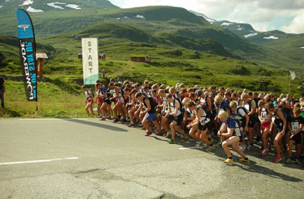 A running race taking place on a mountain.