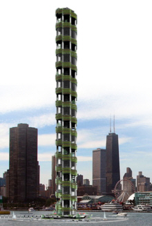 In the future the urban population might hike up vertical farms like this one.