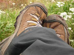 View of walking boots from wearer